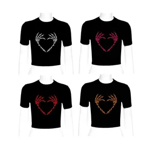 Camisetas recortadas con diamantes de imitación y corazón, camisa con Logo de diamantes de imitación, varios colores