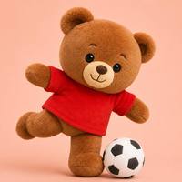 Adorable Ours en Peluche de Football, Ours Brun avec T-shirt Rouge, Poupée en Peluche de Football, Faible MOQ, OEM ODM, Logo Personnalisé, Cadeaux pour Enfants