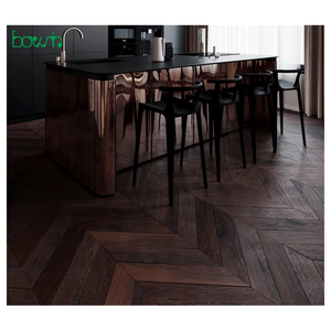 Suelo de parquet de espina de pescado de madera dura maciza cepillada ahumada profunda - Product Image 2