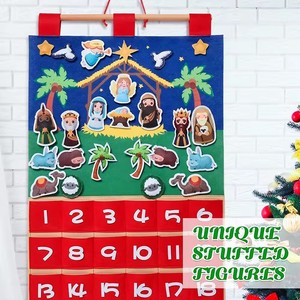 DIY Felt Christmas Tree Ornaments 24 Days Christmas Felt Countdown <b>Calendar</b> Hanging Xmas Felt Decorations - Product Image 6