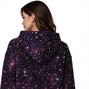 Sudadera con capucha de punto lavada con pedrería integral personalizada, estilo moderno, con estampado cosmético sublimado, tipo crop top, con pedrería, USA - Product Image 4
