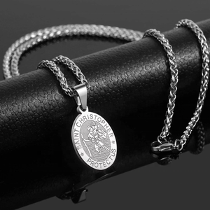 Saint <span class=keywords><strong>St</strong></span> <span class=keywords><strong>Christopher</strong></span> Medal Portrait Edelstahl Pullover Kette Herren Silber Gold Schwarz Überzogene Halskette Befestigungs elemente Schmuck - Product Image 2