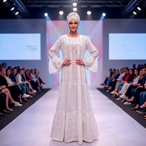 Vestido Largo Kaftan de Lujo en Algodón Blanco con Encaje para Mujer, Bordado Chikankari, Estilo Étnico Africano, para Ocasiones Especiales, Elegante y Modesto - Product Image 1