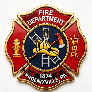 Phoenixville Fire Department 1874 PA Gold Plated Zinc Alloy Enamel <b>Badge</b> Emblem Collectible Art - Product Image 4