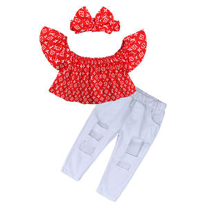 Ensembles pour enfants, vêtements d'automne, pantalons pour bébés filles, costumes avec nœud rouge, vente en gros - Product Image 1
