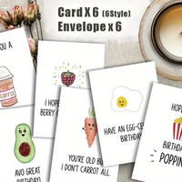 Carte de vœux d'anniversaire mignonne, simple, écologique, dessinée à la main, avec motif alimentaire, amusante et créative, avec enveloppe et boîte cadeau, carte de bénédiction de dessin animé