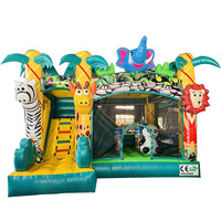 Château gonflable sur le thème de la jungle pour enfants avec toboggan et trampoline gonflable, taille personnalisable