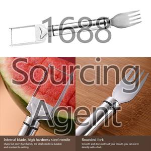 Couteau trancheur à double tête <span class=keywords><strong>en</strong></span> acier inoxydable 2-<span class=keywords><strong>en</strong></span>-1, coupe-fruits et fourchette à pastèque Gadget de <span class=keywords><strong>cuisine</strong></span> domestique - Product Image 4