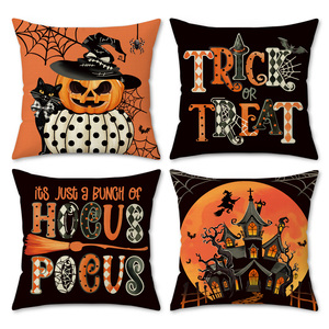 Housses de coussin décoratives d'Halloween en polyester, motifs citrouille effrayante, sorcière, chat, château, pleine lune, bonbons ou farce, vente en gros - Product Image 1