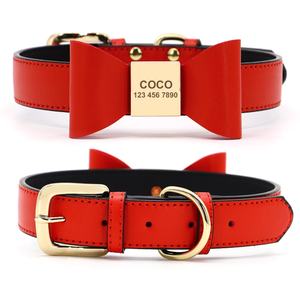 Custom Pu Lederen Hondenhalsband Zachte Strik Pet Kragen Gegraveerd Naam Puppy Kat Ketting Anti-Verloren Voor Kleine Middelgrote Grote Honden - Product Image 3