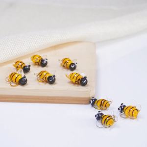 Custom Miniature Small Cute 14K Gold Plated Lampwork Glass <b>Honey</b> Bee Animal Figurine Beads for DIY Jewelry - Product Image 1