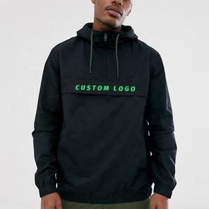 เสื้อแจ็คเก็ตกันลมแบบมีซิปครึ่งตัว ผ้าโพลีเอสเตอร์กันน้ำ สไตล์สตรีทแวร์ สีดำ สำหรับผู้ชาย - Product Image 1