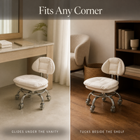 Chaise de salon minimaliste moderne avec dossier en métal, pivotante sur roulettes, fauteuil bas pour salon