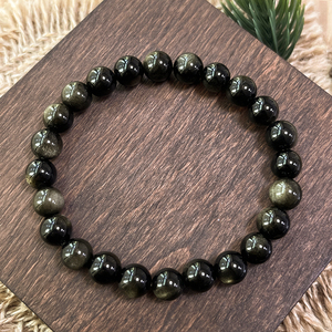 Mejor venta de oro brillo obsidiana pulsera raíz Plexo <span class=keywords><strong>Solar</strong></span> y tercer ojo Chakra pulsera regalo para él - Product Image 5