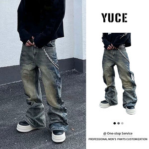 YUCE Wholesale Men's <strong>Hot</strong> Sale Baggy Jeans Stone Washed Retro Stacked <strong>Denim</strong> <strong>Pants</strong> Heavyweight Wide Leg Loose <strong>Denim</strong> Jeans - Product Image 3
