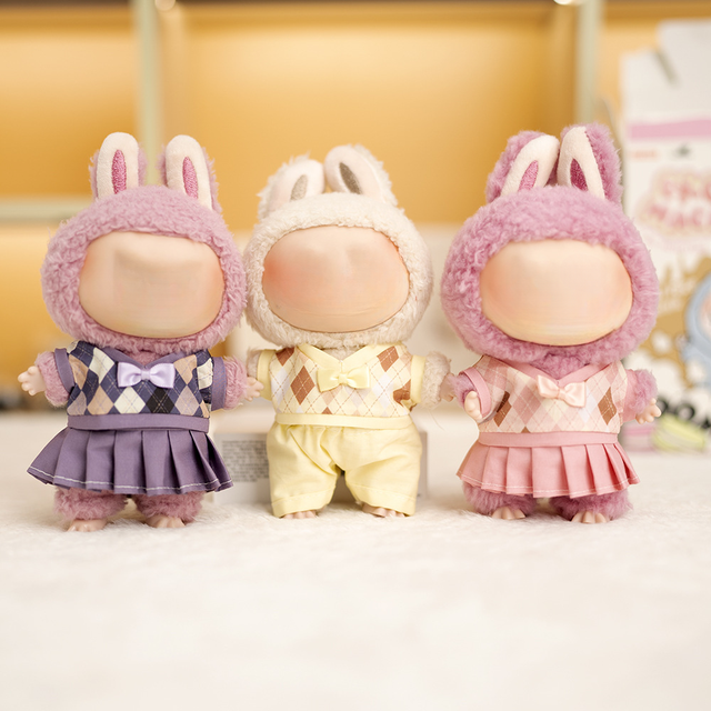 17cm Cute Mini Cotton Plush Doll Clothes British Couple Sweater JK Skirt Suit High Quality DIY Mini Toy for Idol Dolls