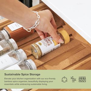 Wooden <b>Drawer</b> Organizer With Divided Compartments For Spice Bottles Cabinet Pull Out <b>Storage</b> <b>Box</b> - Product Image 2