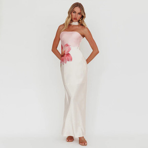 Vestido Largo de Satén sin Tirantes con Estampado Floral, Elegante y Ajustado, para Eventos Nocturnos - Product Image 2