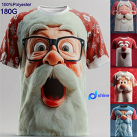 T-shirt unisexe à col rond imprimé 3D Père Noël et Bonhomme de neige en polyester/coton, imprimé par décharge, pour l'exportation