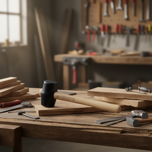 Martillo de goma de 378g con mango de madera y cabeza negra para carpintería y metalistería - Product Image 3