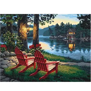 2023 pintura de diamante redondo completo lago bordado paisaje punto de cruz 5D DIY regalo hecho a mano decoración del hogar