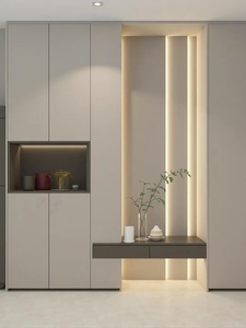 ตู้รองเท้าไม้ที่มี2ประตูและชั้นวางรองเท้าเปิดสีโอ๊ค - Product Image 4