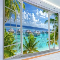 Tapisserie murale en polyester bleu tropical plage, facile à accrocher, décoration murale, impression HD, OEM ODM, lavage à la main