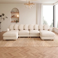 Grand canapé modulaire en chenille, canapé profond 6 places avec 8 coussins décoratifs, structure en bois massif pour salon