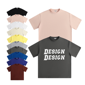 卸売 100% コットン 260gsm ヴィンテージ 高品質 ニットTシャツ カスタムロゴ オーバーサイズ ブラック 無地 熱転写プリントデザイン - Product Image 1