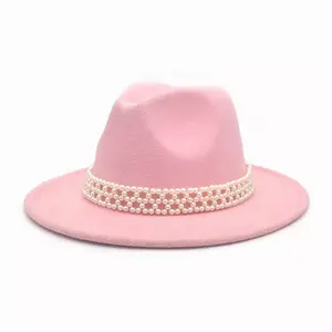 Elegant French Style Wool Felt Sombrero Solid Color Wide Brim Bowler Top Hat Women Fedora Hat