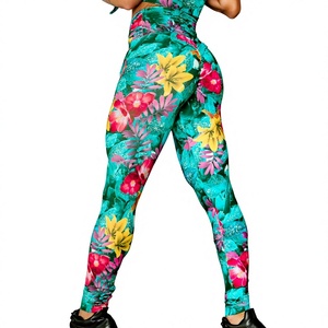High Waist Floral <b>Print</b> <b>Leggings</b> Full Length Stretchy Sporty Women's Yoga Pants Summer Wear Custom LOGO Sublimation Design <b>Print</b> - Product Image 1