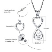 Collier Pendentif Urne Commémorative en Acier pour Cendres d'Animaux (Chien/Chat) avec Empreinte de Patte - Bijou Funéraire Infini d'Amour
