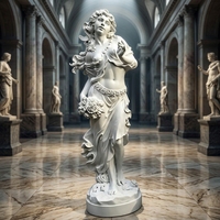Statue personnalisée faite à la main en marbre blanc, déesse du vent / statue d'aura, sculpture figurative néoclassique sur mesure avec draperie ondulante, bouquet de roses