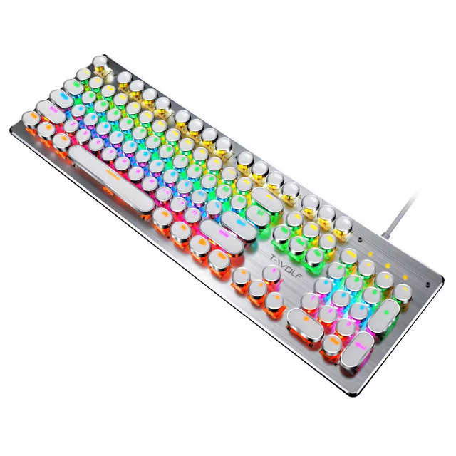 Punk Round Keycap Mechanical Keyboard Blue Switch RGB Colorful Backlight 104 Keys Wired Gaming Keyboard for Desktop Laptop