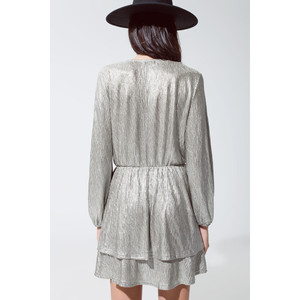 Abito lungo avvolgente a maniche lunghe con balze argento - Product Image 2