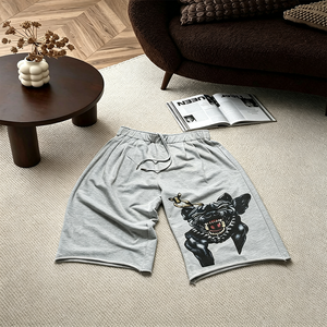 Pantalones Cortos Deportivos para Hombre, Color Gris Jaspeado, con Estampado de Bulldog, Cintura Elástica, Estilo Urbano, para Gimnasio, Entrenamiento, Casual, para Correr - Product Image 1