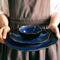 Vaisselle Rétro en Céramique Four Transformé Forme Irrégulière Ensemble de Dîner Assiette à Plats Bol à Nouilles en Porcelaine Assiette à Steak Sushi Sashimi