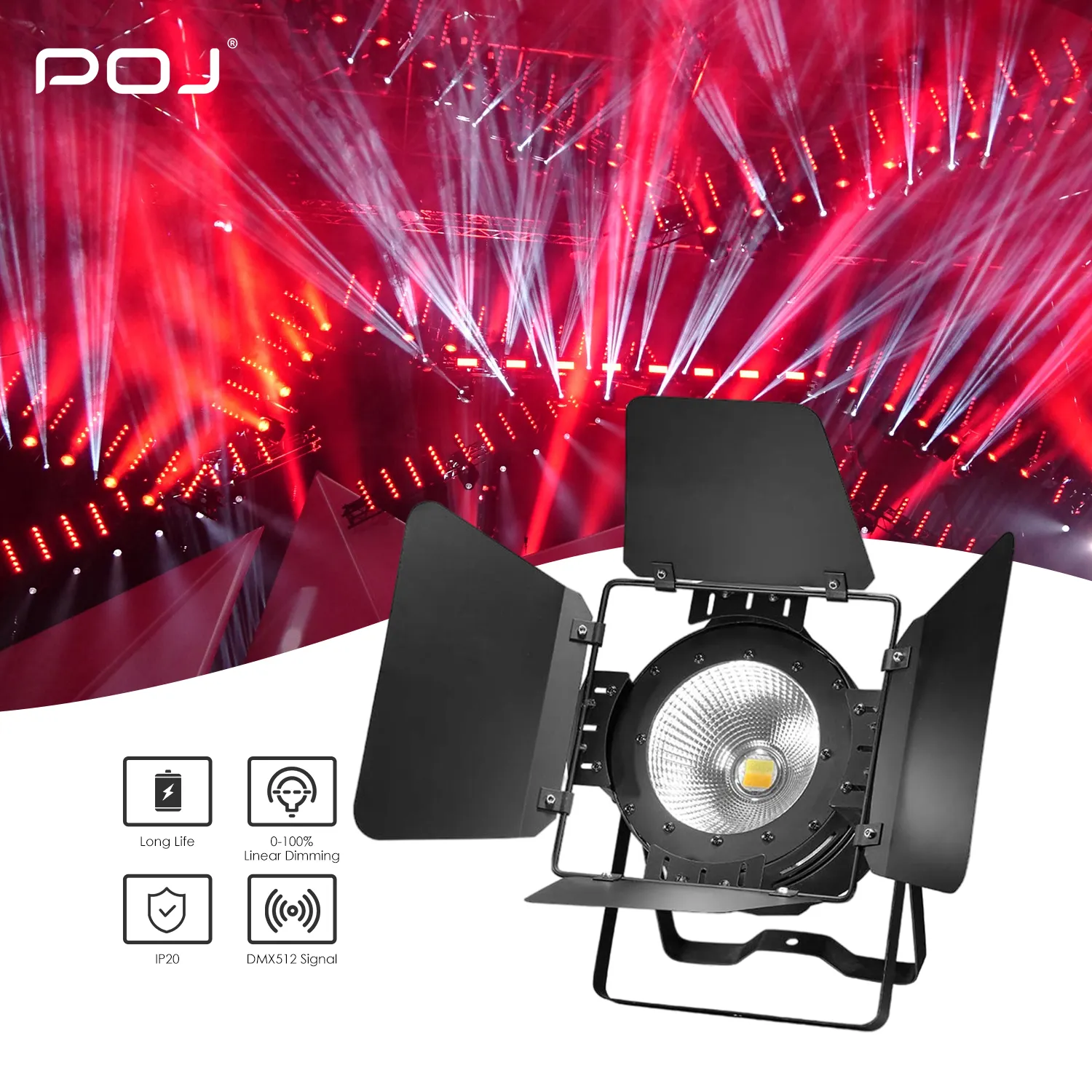 Poj OJ-200W zoom 200w cob lâmpada de palco, grande rgb cor completa para luz disco dj