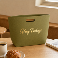 Sac de courses personnalisé en papier kraft vert olive écologique avec poignées découpées et impression de logo en feuille d'or pour vêtements, cadeaux de luxe et vente au détail