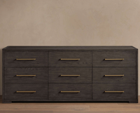 Nouveauté : Ensemble de meubles de chambre à coucher au design américain moderne, en chêne massif avec poignées métalliques, commode à 9 tiroirs