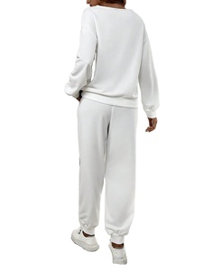 OEM Custom Woman's Contrast Sequin Drop Shoulder Sweatshirt &amp; Sweatpants 2 Pieces V Neck Pullover and Patchwork <strong>Pants</strong> for Woman - Product Image 2