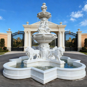 Casa de Dos Plantas con Diseño Minimalista Ecológico, Gran Fuente de Agua de Piedra con León y Estatua de Mujer para Jardín - Product Image 5