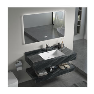 Évier de salle de bain en marbre mural avec miroir led intelligent, articles sanitaires - Product Image 1