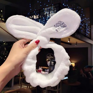 Custom Logo OMG Bowknot Wash <strong>Face</strong> Hairband Rabbit Cat Ear Cute Plush Lady Soft Women Elastic Hair Band <strong>Flannel</strong> Make up Headbands - Product Image 3