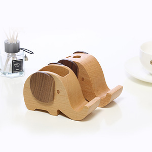 Beechwood Elephant Pen Holder Phone Stand <b>Solid</b> <b>Wood</b> <b>Desk</b> Organizer For Office Home Use - Product Image 3