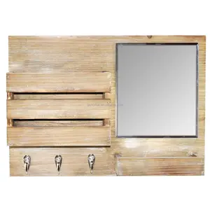 Penjualan Laris Mailer & Cermin Terpasang Di Dinding Kayu Solid, Organizer Pintu Masuk Multifungsi