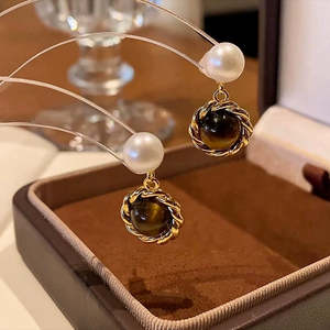 Pendientes WENCHI 1587 de Piedra Ojo de Tigre y Perla Natural Ligera - Shopify - Product Image 5