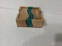 Ensemble de sous-verres en bois faits à la main, design rectangulaire moderne avec incrustation en résine turquoise, accessoire de décoration de table