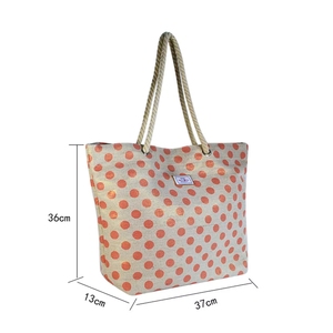 Sacs en jute classiques avec poignée en cuir teint sur mesure pour femmes, imprimé à pois blancs, vente en gros par un vendeur de confiance - Product Image 4