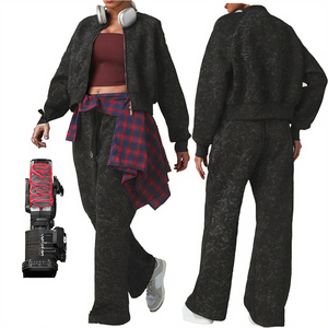 2025 New Thermal <b>Workout</b> Yoga Wear Set <b>Jacket</b> Chafe-Free Drawstring Yoga Pants Outdoor Jogging Plus Size Front Logo - Product Image 3
